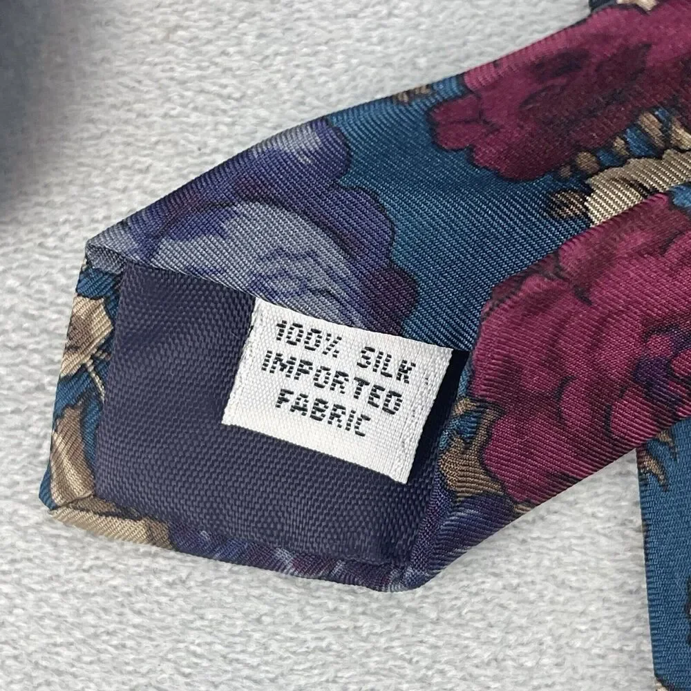Salvatori Mens Tie Silk Multicolor Floral Print Design Roses Career Business USA